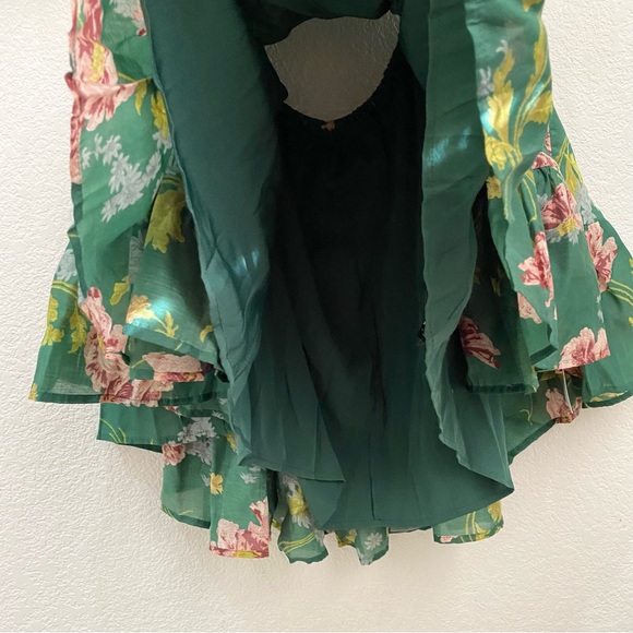 ASOS Tie Front Mini Dress in Textured Voile Art Nouveau Green Floral Size 10 - Picture 9 of 16